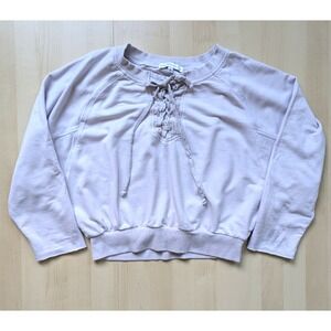 Young Fabulous And Broke Cropped 3/4 Sleeve Sweatshirt Lace Tie Front